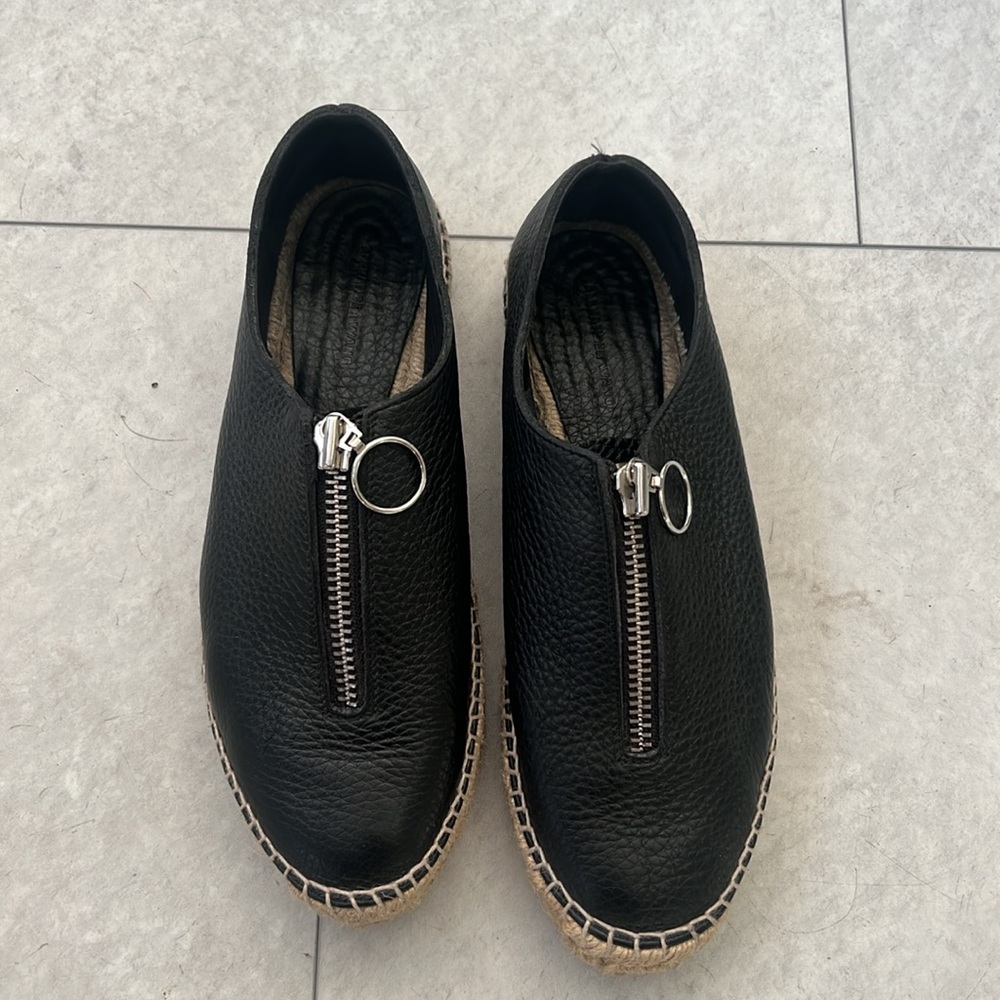 Alexander Wang Black Leather Espadrille Slip-On with Front Zipper - Picture 2 of 6